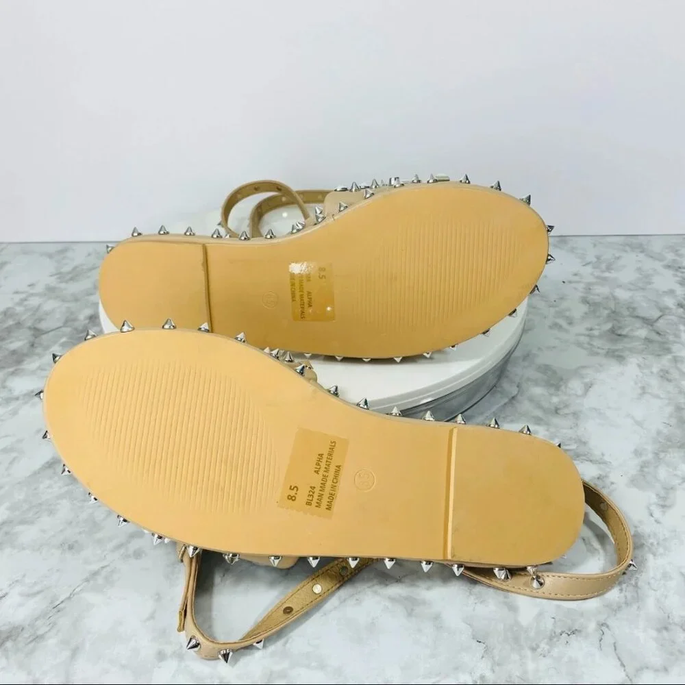Lemonade Faux Leather Gladiator Sandals‎ Women 8.5 Nude Studded Grunge Festival
